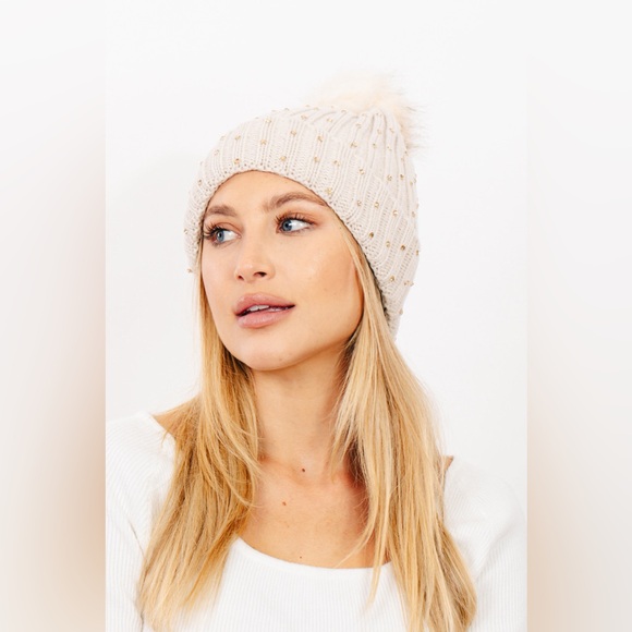 Accessories - Rhinestone Pom-Pom Knit Beanie